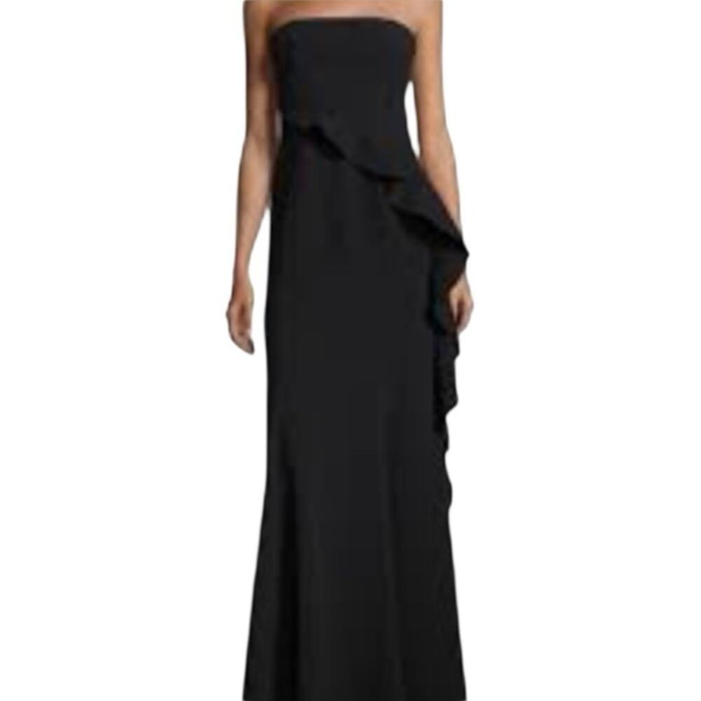 Jay Godfrey Allman Black Strapless Ruffle Gown Side Slit lined in satin size 12